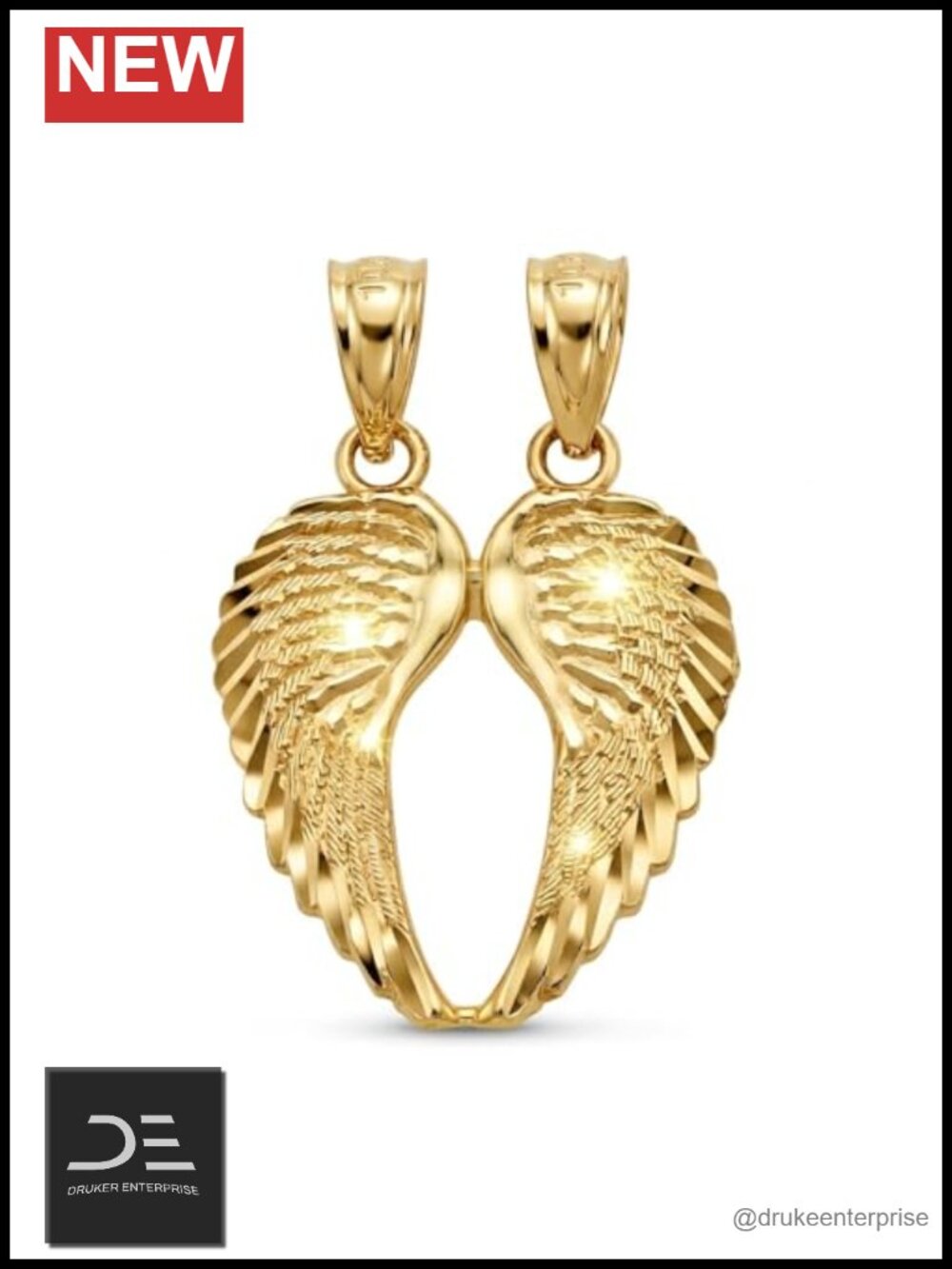 10K Yellow Gold Angel Wing Pendant Charm Necklace